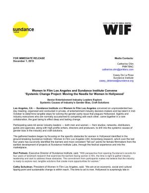 Women in Film Los Angeles and Sundance Institute Convene ‘Systemic Change Project: Moving the Needle for Women in Hollywood’