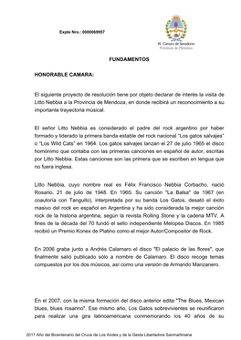 FUNDAMENTOS HONORABLE CAMARA: El Siguiente Proyecto De