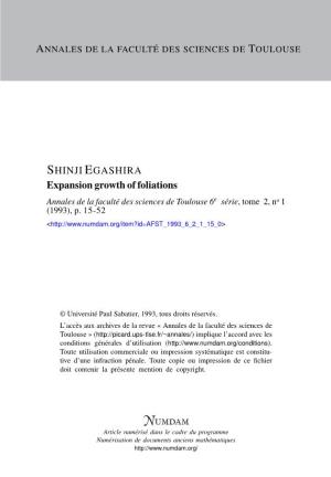 Expansion Growth of Foliations Annales De La Faculté Des Sciences De Toulouse 6E Série, Tome 2, No 1 (1993), P
