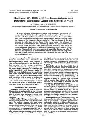 Mecillinam (FL 1060), a 6,3-Amidinopenicillanic Acid Derivative: Bactericidal Action and Synergy in Vitro L