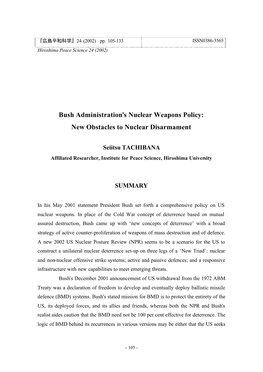 Bush Administration's Nuclear Weapons Policy: New Obstacles To