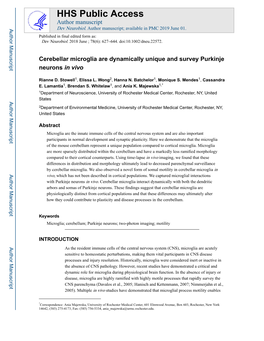 Cerebellar Microglia Are Dynamically Unique and Survey Purkinje Neurons in Vivo