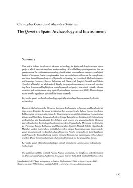 The Qanat in Spain: Archaeology and Environment