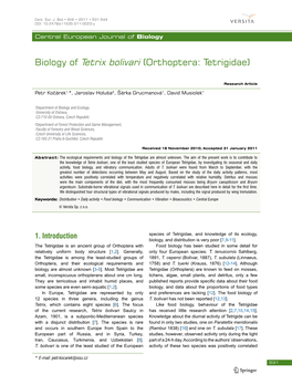 Biology of Tetrix Bolivari (Orthoptera: Tetrigidae)