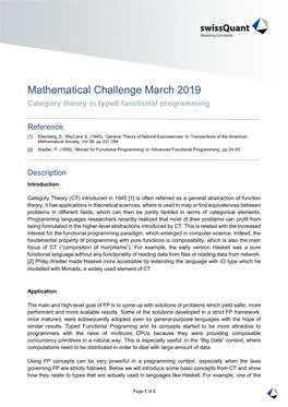 Mathematical Challenge March 2019 Category Theory in Typed Functional Programming