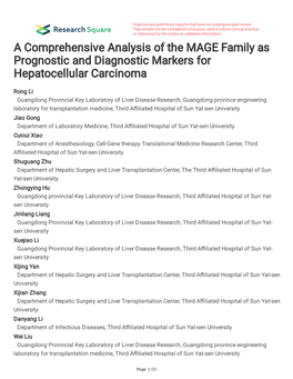 A Comprehensive Analysis of the MAGE Family As Prognostic and Diagnostic Markers for Hepatocellular Carcinoma