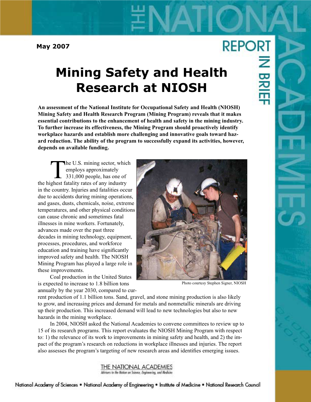 Mining Safety and Health Research at NIOSH