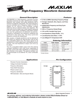 MAX038 High-Frequency Waveform Generator