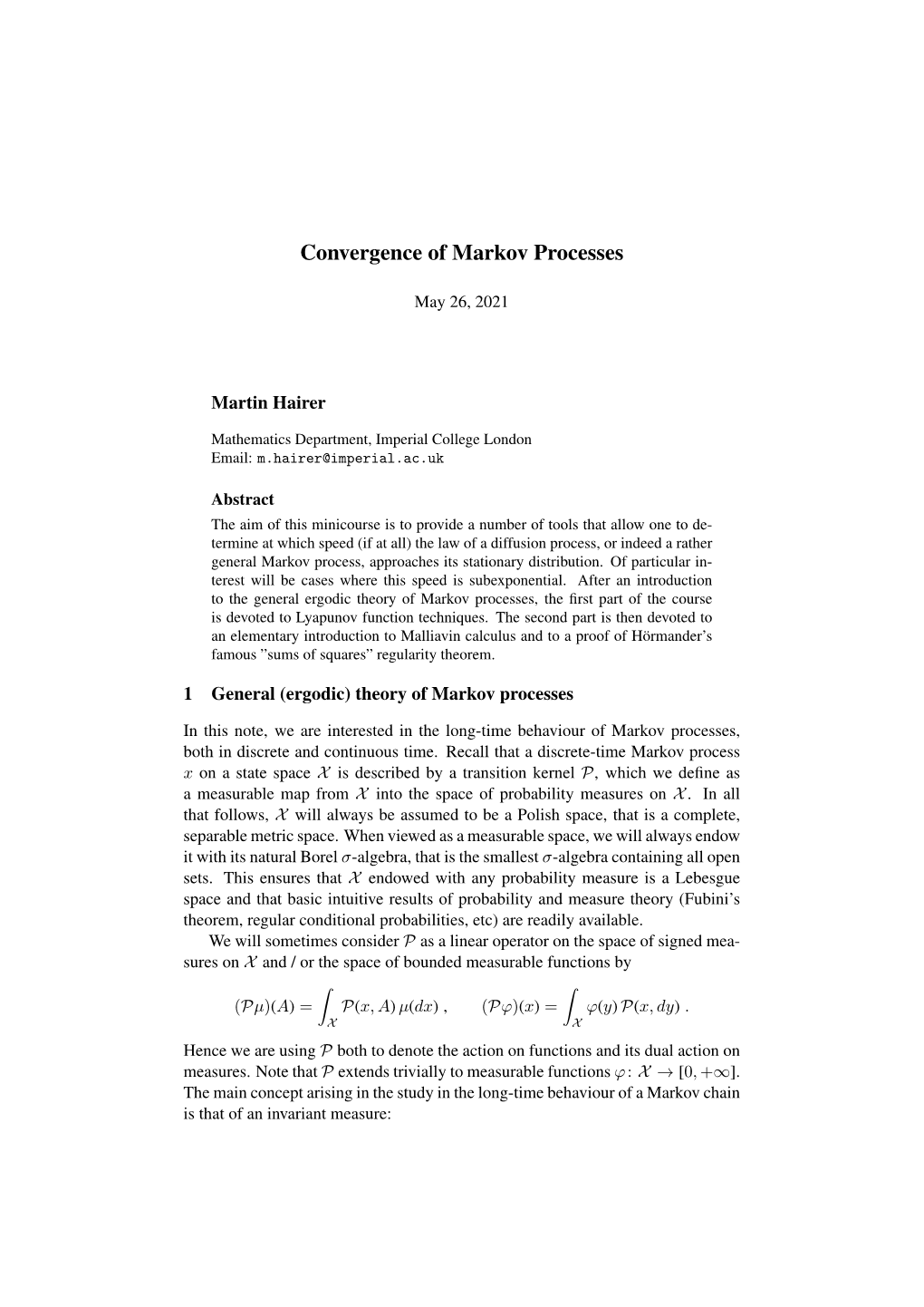 Convergence of Markov Processes