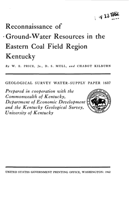 Reconnaissance of Ground-Water Resources in the Eastern Coal Field Region Kentucky