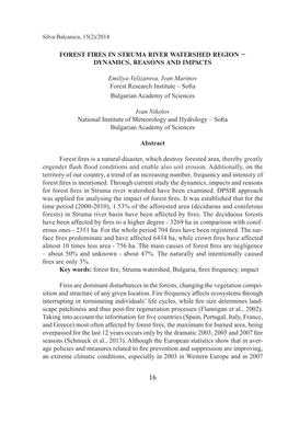 FOREST FIRES in STRUMA RIVER WATERSHED REGION – DYNAMICS, REASONS and IMPACTS Emiliya Velizarova, Ivan Marinov Forest Research