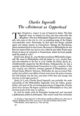 Charles Ingersoll: the ^Aristocrat As Copperhead