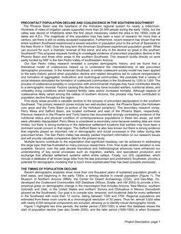 PRECONTACT POPULATION DECLINE and COALESCENCE in the SOUTHERN SOUTHWEST the Phoenix Basin Was the Heartland of the Hohokam Regional System for Nearly a Millennium