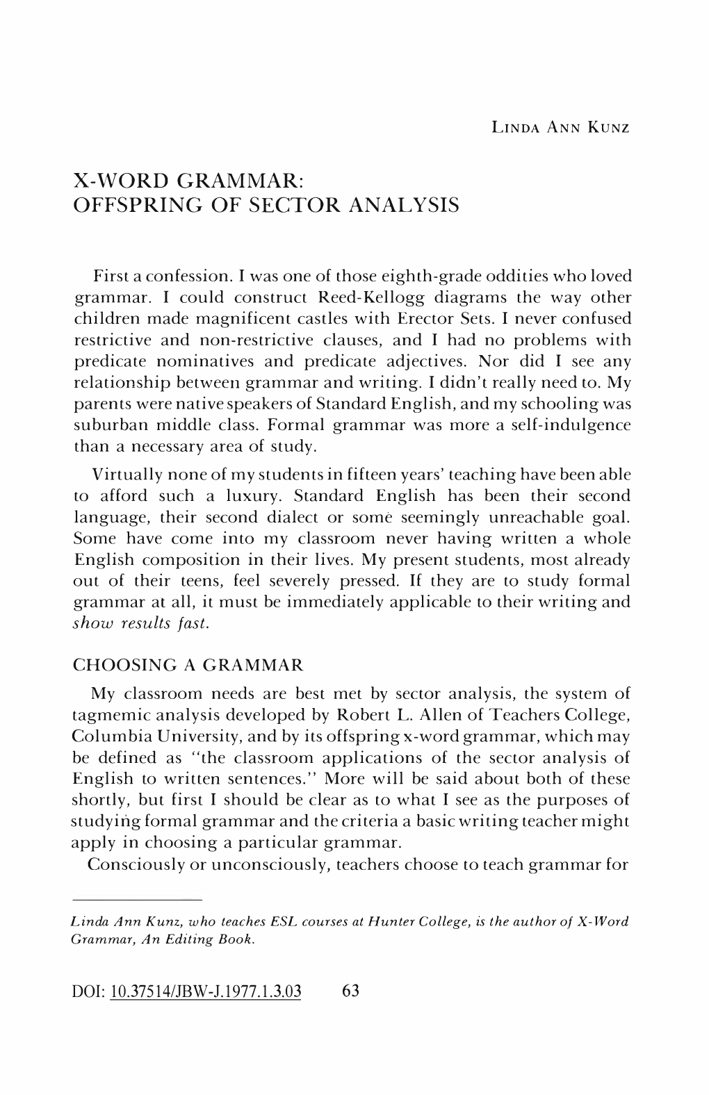 X-Word Grammar: Offspring of Sector Analysis