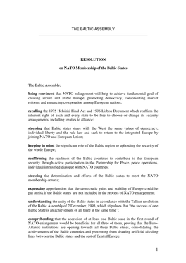 RESOLUTION on NATO Membership of the Baltic State