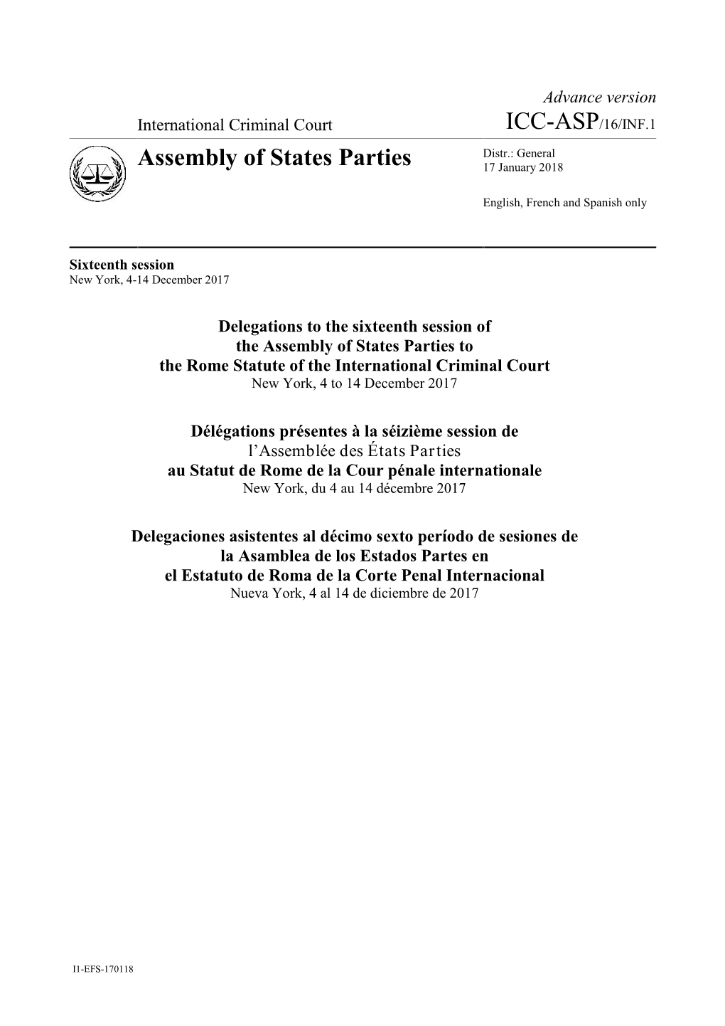 ICC-ASP/16/INF.1 Assembly of States Parties