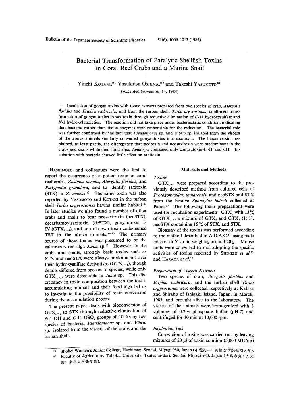 Bacterial Transformation of Paralytic Shellfish Toxins in Coral Reef Crabs and a Marine Snail