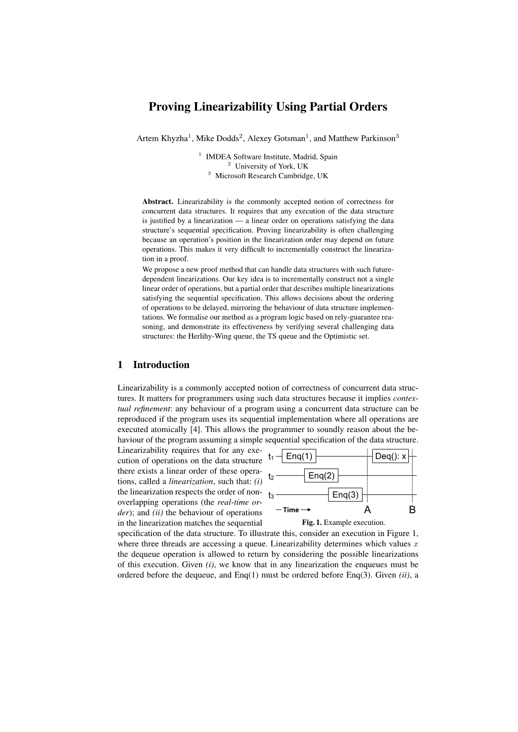 Proving Linearizability Using Partial Orders