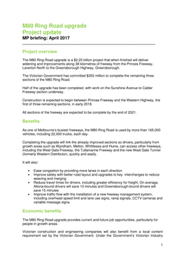 M80 Ring Road Upgrade Project Update MP Briefing: April 2017 ______