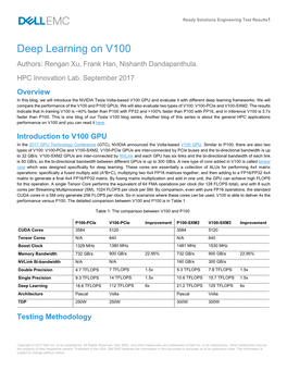 Deep Learning on V100 Authors: Rengan Xu, Frank Han, Nishanth Dandapanthula