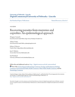 Recovering Parasites from Mummies and Coprolites: an Epidemiological Approach Morgana Camacho Escola Nacional De Saúde Pública Sergio Arouca/Fundação Oswaldo Cruz