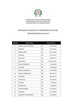 Programa Transporte Escolar 2019