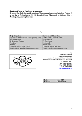 Desktop Cultural Heritage Assessment