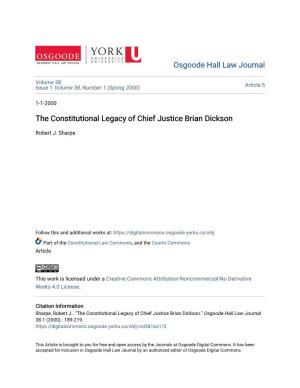 The Constitutional Legacy of Chief Justice Brian Dickson