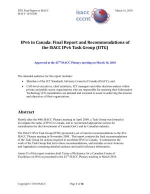 Final Report and Recommendations of the ISACC Ipv6 Task Group (IITG)