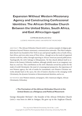 Expansion Without Western Mission and Constructing Confessional Identities: the African Orthodox Church Between the United State