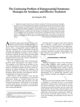 The Continuing Problem of Extrapyramidal Symptoms: Strategies for Avoidance and Effective Treatment