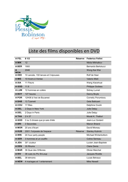 Liste Des Films Disponibles En DVD