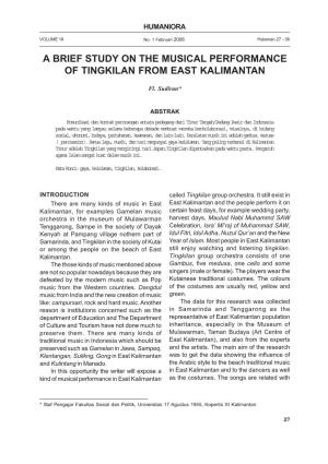 A Brief Study on the Musical Performance of Tingkilan from East Kalimantan