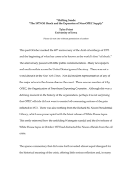 “Shifting Sands: “The 1973 Oil Shock and the Expansion of Non-OPEC Supply”