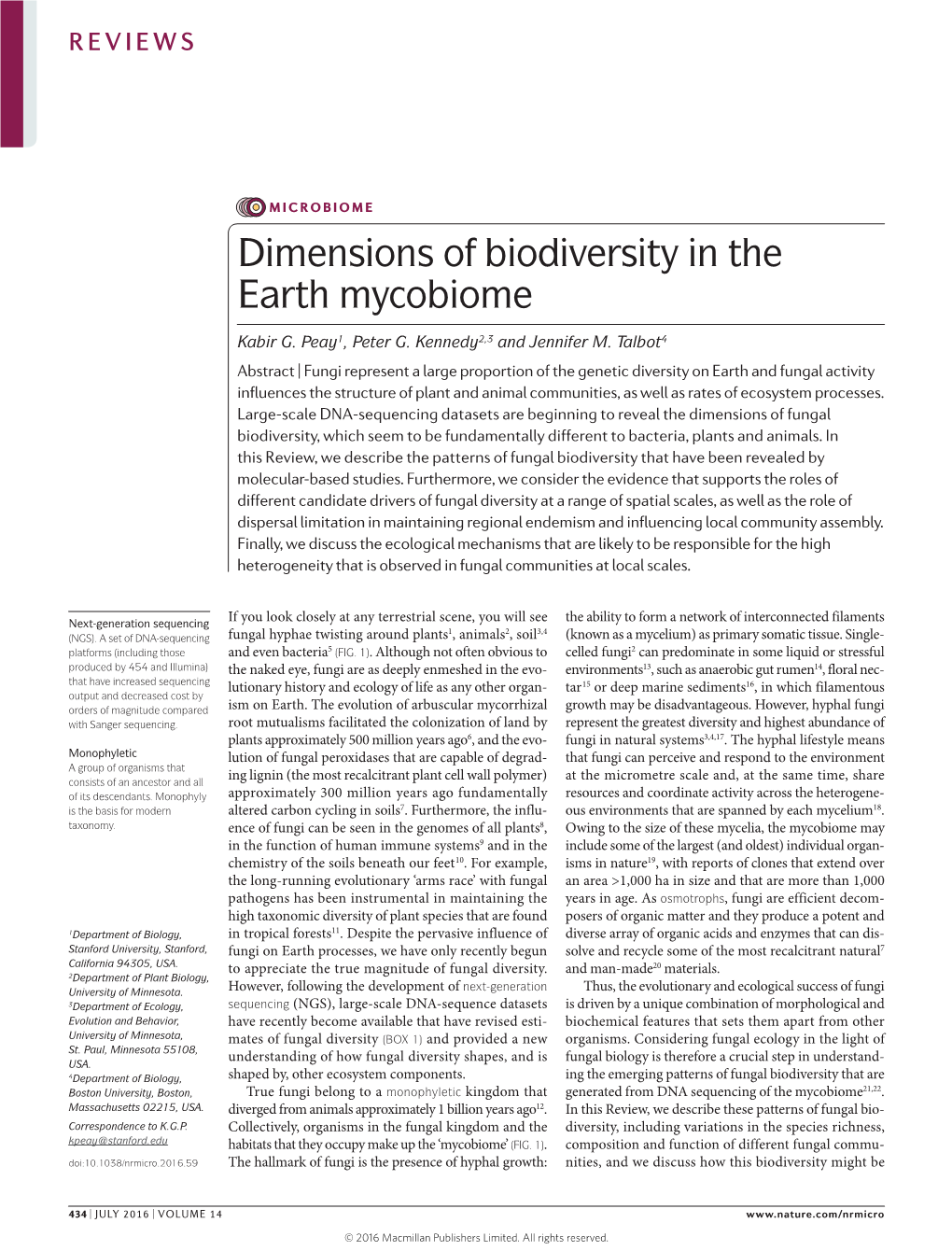 Dimensions of Biodiversity in the Earth Mycobiome