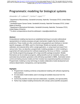 Programmatic Modeling for Biological Systems