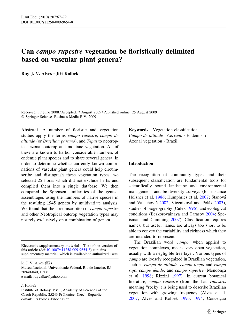 Can Campo Rupestre Vegetation Be Floristically Delimited Based On