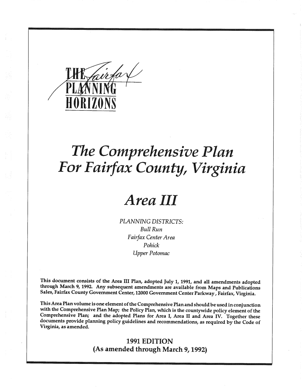 The Comprehensive Plan for Fairfax County, Virginia Area