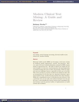 Modern Clinical Text Mining: a Guide and Review