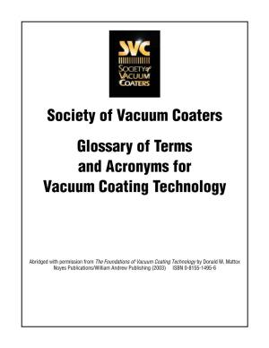 Glossary of Terms and Acronyms for Vacuum Coating Technology