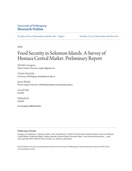 Food Security in Solomon Islands: a Survey of Honiara Central Market: Preliminary Report Nichole Georgeou Western Sydney University, Ncg611@Gmail.Com