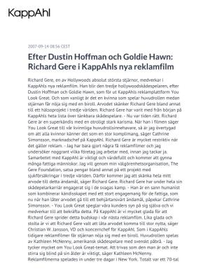 Efter Dustin Hoffman Och Goldie Hawn: Richard Gere I Kappahls Nya Reklamfilm