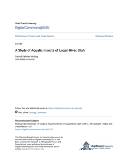 A Study of Aquatic Insects of Logan River, Utah