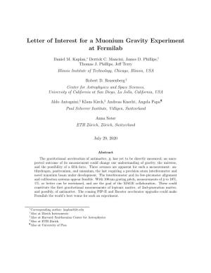 Letter of Interest for a Muonium Gravity Experiment at Fermilab