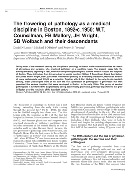 The Flowering of Pathology As a Medical Discipline in Boston, 1892-C.1950: W.T