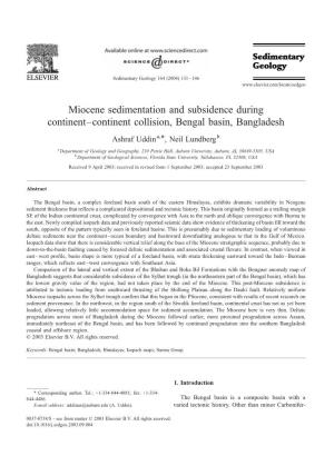 Miocene Sedimentation and Subsidence During Continent–Continent Collision, Bengal Basin, Bangladesh