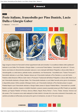 Poste Italiane, Francobollo Per Pino Daniele, Lucio Dalla E Giorgio Gaber - Ildenaro.It