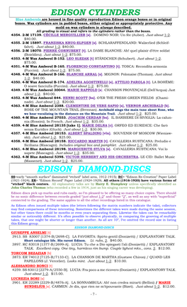 EDISON CYLINDERS Blue Amberols Are Housed in Fine Quality Reproduction Edison Orange Boxes Or in Original Boxes