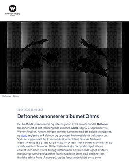Deftones Annonserer Albumet Ohms