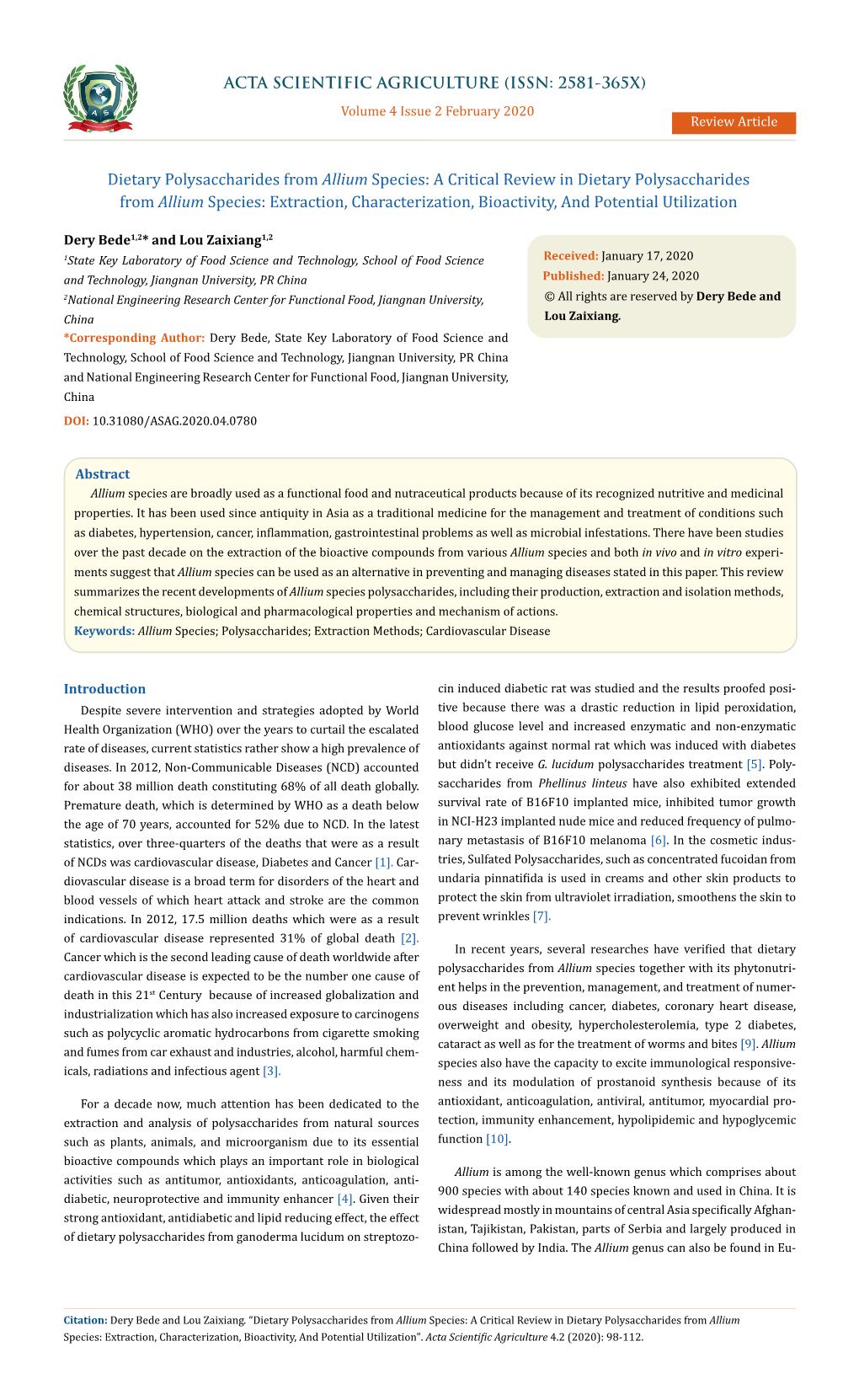 Dietary Polysaccharides from Allium Species